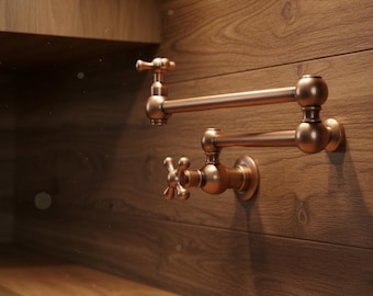 Handcrafted Unlacquered Brass Pot Filler Faucet, Vintage Style Kitchen Sink