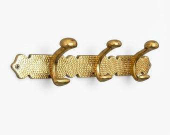 Moroccan Brass Hook Rack | Hand-Hammered 3-Hook Wall Hanger