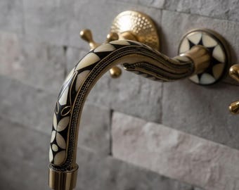 Handcrafted Cobra Wood & Brass Wall Mounted Faucet