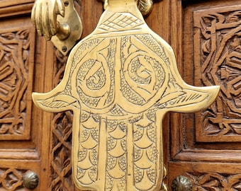 Vintage Moroccan Khamsa Moroccan Brass Hand of Fatima Door Knocker: Handmade Kamsa Decor