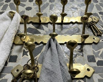 Unlacquered Brass Smooth Coat Rack - Handmade Solid Brass Wall Coat Hooks