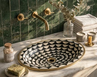 Luxury Artisan Brass Tap & Geometric Inlaid Sink | Living Finish