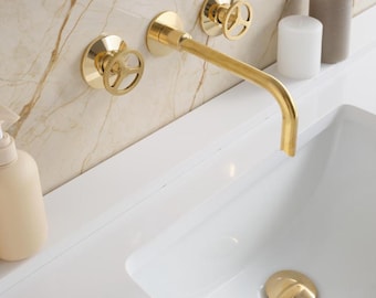 Unlacquered Brass Wall Mounted Bathroom Faucet – Vessel Sink Faucet with Snake Mouth Spout