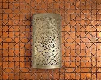 Moroccan Brass Cylinder Sconce - Pierced Wall Lamp