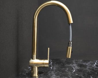Unlacquered Brass Pull-Down Kitchen Faucet