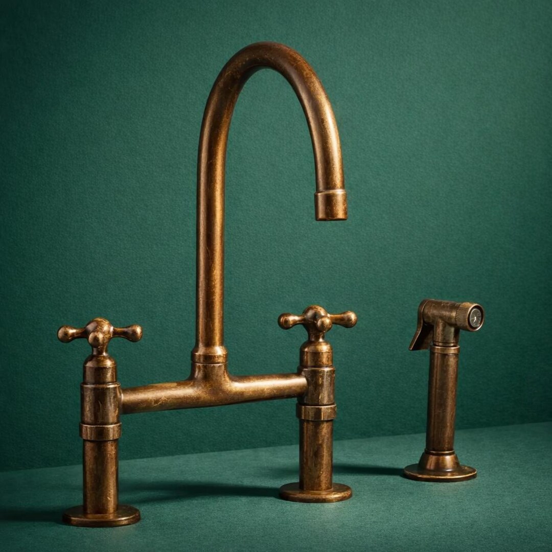 Handcrafted Unlacquered Copper Bridge Kitchen Faucet With Sprayer ...