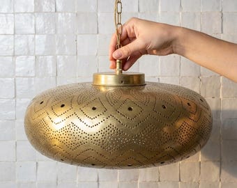 Handcrafted Moroccan Brass Pendant Light | Designer Ceiling Lamp for Dining Living Spaces