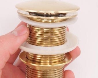 Unlacquered Brass Bathroom Sink Drain, Pop-Up Stopper with P-Trap