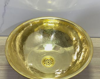 Brass Sink Moroccan Handmade , Hammered Gold Vessel