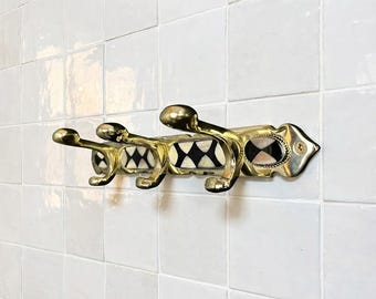 Handmade Brass Wall Hooks – Bone & Black Resin Inlay – Moroccan Artisan