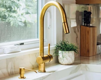 Unlacquered Brass Pull-Down Kitchen Faucet