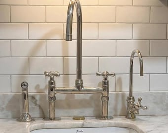 Polished Nickel Bridge Kitchen Faucet – Antique Style