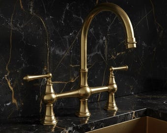 Handmade Unlacquered Brass Bridge Faucet: Victorian Style with Sprayer