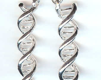DNA Charm. Rhodium Plated. 3D. Double Helix. No Jump Ring. ali
