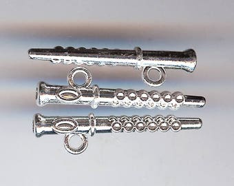 FLUTE Charm. Rhodium Plated. 3D. Piccolo. For ONE Charm Only! ali