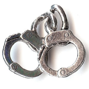 HANDCUFFS Charm. Silver Plated. 3D. Police. eb