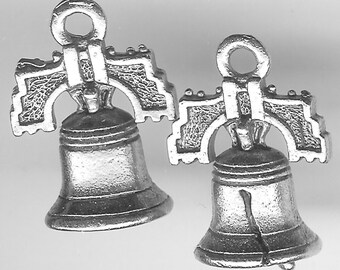 LIBERTY BELL Charm. Silver Finish Pewter. 3D. Made in the USA. qst