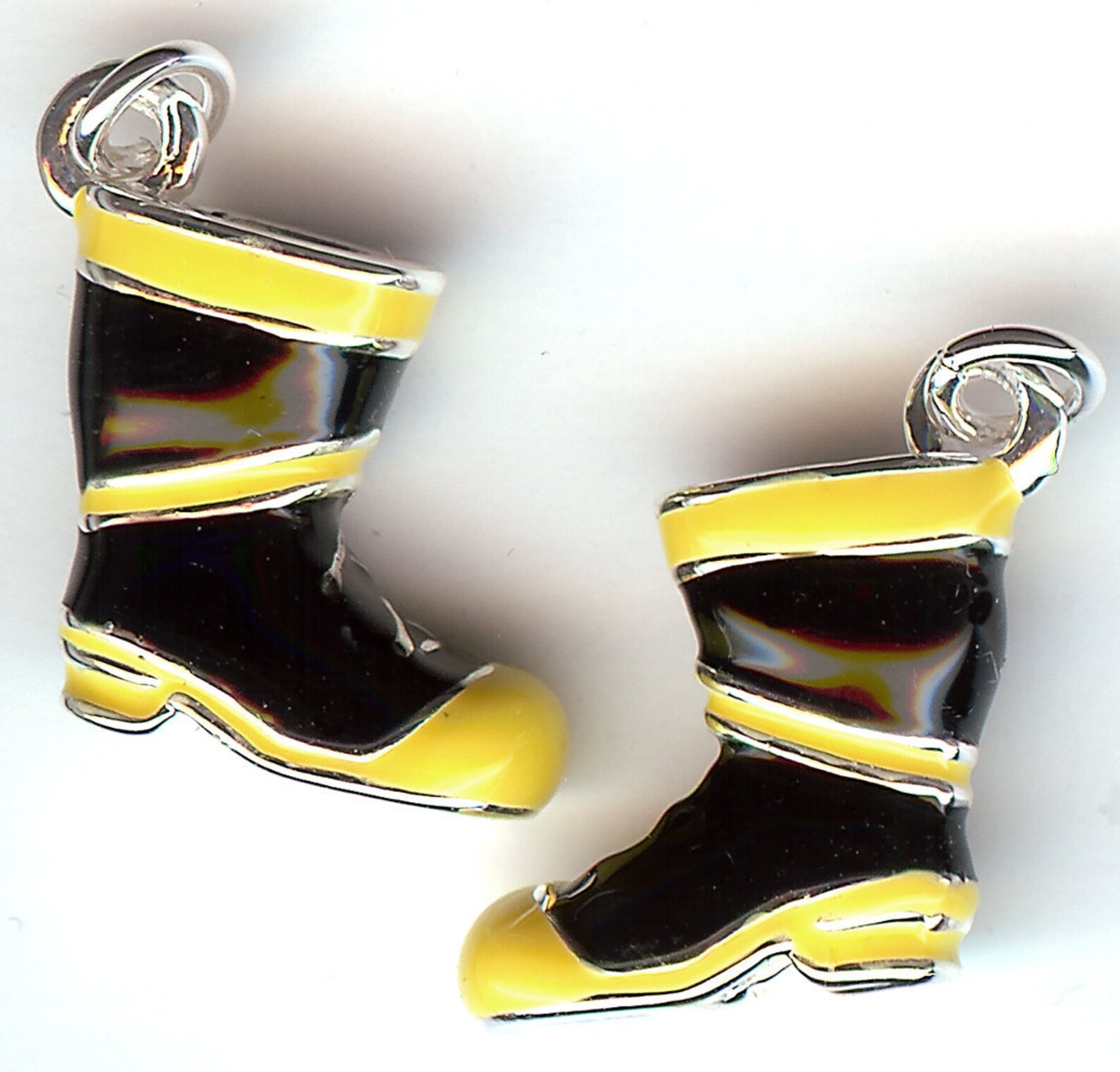 FIREFIGHTER BOOT Charm. Silver Plated Enamel. 3D. Fireman. One Etsy