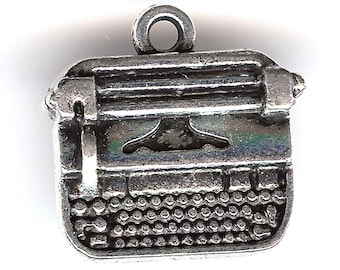 TYPEWRITER Charm. Silver Plated Zinc Alloy. One Sided 3D. ali