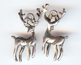 STANDING DEER Charm. Silver Plated Zinc Alloy. 3D With Antlers. Whitetail. Mule Deer. eb