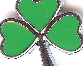 SHAMROCK Charm. Silver Plated Enamel. One Sided Green. sea