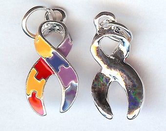 AUTISM AWARENESS Ribbon. Silver Plated Enamel. One Sided. Ali