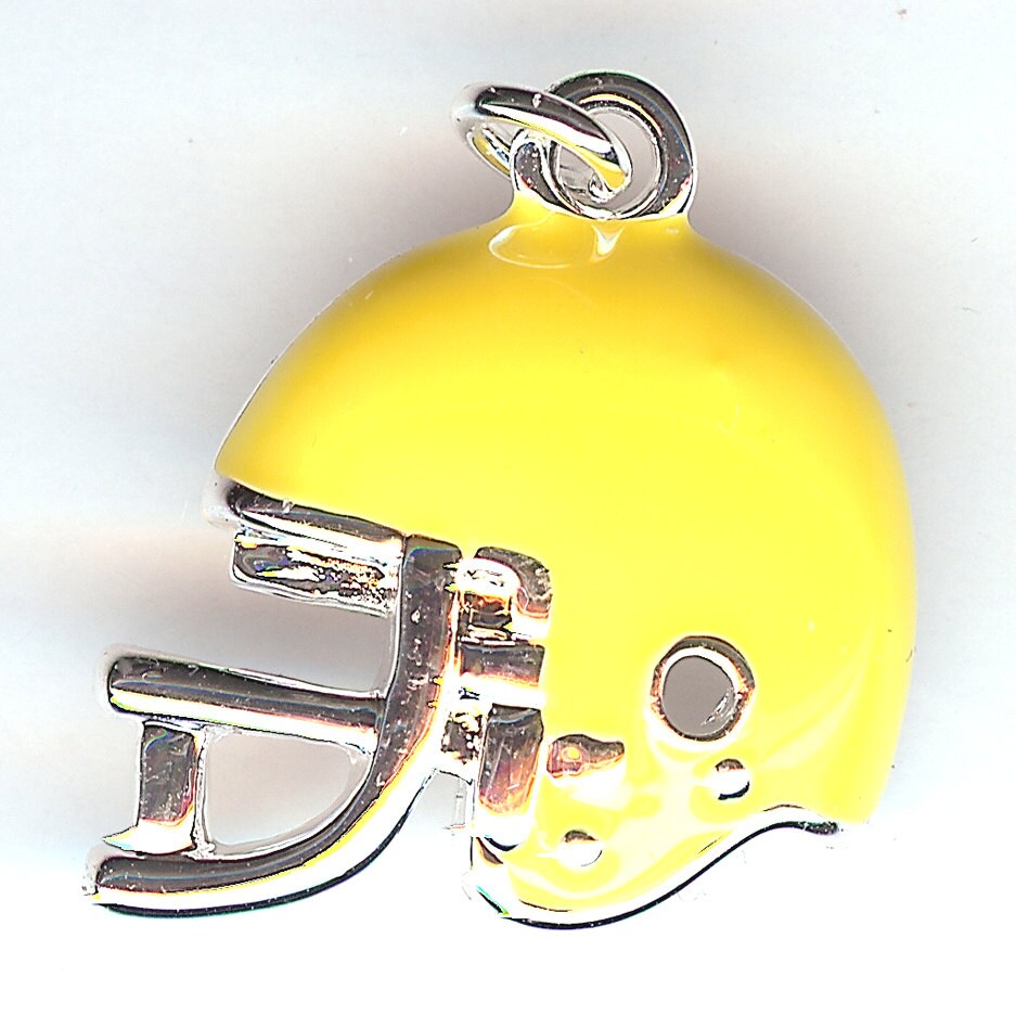 Pair of FOOTBALL HELMET Charms. Silver Plated Enamel. YELLOW. Etsy UK