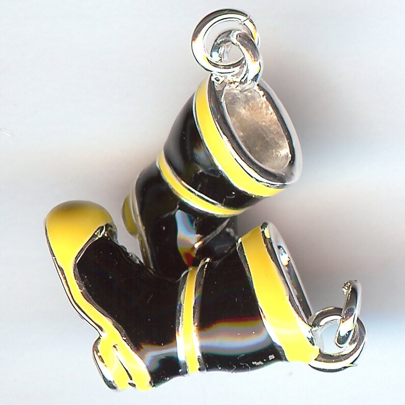 FIREFIGHTER BOOT Charm. Silver Plated Enamel. 3D. Fireman. One Etsy