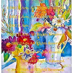 DIGITAL DOWNLOAD Watercolor floral print bright colors blue red purple burgundy orange green yellow Victorian Charles' Flowers' image 1