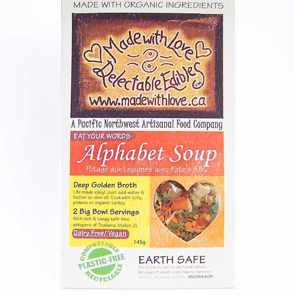 Alphabet Soup Mix - Organic Magic Meal Dried Soup Mix - just add water, oil & chicken  Back to School - DIY Soup Mix - Thermos - Lunch Food