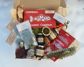 the goodies box - Wild Salmon sustainably caught Pacific smoked salmon pristine waters of Haida Gwaii maple syrup wild indigenous tea & jam