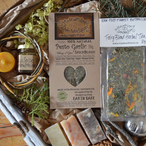 the goodies box - Coffret Fairy Love Eco Confitures artisanales Tisanes Pesto Mélange d'épices Cire d'abeille Bougie Savon Naturel Gourmet Bio Gourmet Cadeau