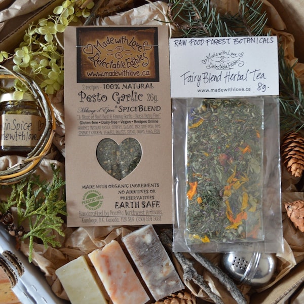 the goodies box - Fairy Love Eco Gift Box Artisan Jam Herbal Tea Pesto SpiceBlend Beeswax Candle Soap Natural Gourmet Organic Foodie Gift