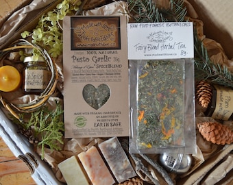 the goodies box - Fairy Love Eco Gift Box Artisan Jam Herbal Tea Pesto SpiceBlend Beeswax Candle Soap Natural Gourmet Organic Foodie Gift