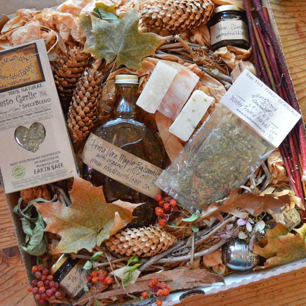 the goodies box - Deluxe Fairy Love Eco Gift Box Artisan Jam Botanical Tea Pesto SpiceBlend Beeswax Candle Soap Natural Organic Foodie Gift