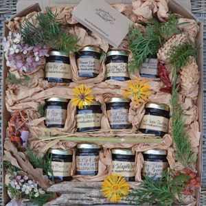 the goodies box Artisan Jams Natural Preserves Eco Gift Made with Organic Cane Juice Sugar & Local Organically Grown Handpicked Fruit 45mL Artisan Dozen 12