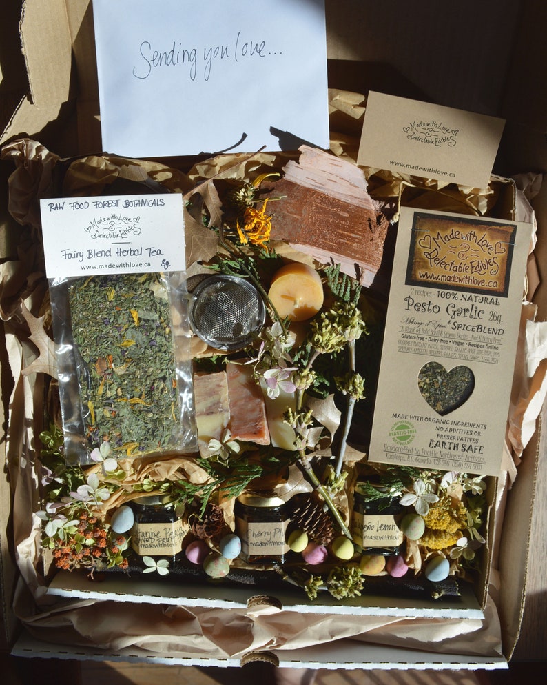 the goodies box Fairy Love Eco Gift Box Artisan Jam Herbal Tea Pesto SpiceBlend Beeswax Candle Soap Natural Gourmet Organic Foodie Gift image 2