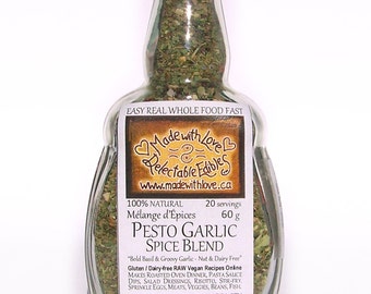 Pesto Garlic 4.5oz Spice Blend Artisan Gourmet Handcrafted Nut-Free Cheese-Free Organic Pasta Sauce Mix - Dip Mix - Organic Food Herb Spice