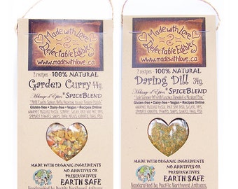 Mix & Match - Any Two Spice Blend Samplers - Eco Gift Set - Earth Market - Food Gift - Herbs and Spices - DIY - Valentine Heart