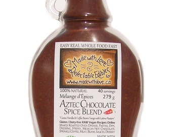 9 oz Aztec Chocolate SpiceBlend Artisan Gourmet Chili Chocolate Mole Spice with Real Organic Vanilla, Raw Cacao & Dark Roast Coffee Bean