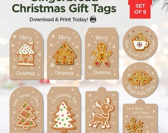 Printable Gingerbread Christmas Gift Tags | Holiday Present Labels (Digital Download)