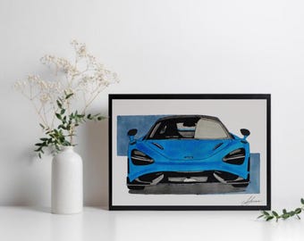 McLaren 765LT drawing / A5 car illustration / Automotive drawing / Gift for car enthusiasts