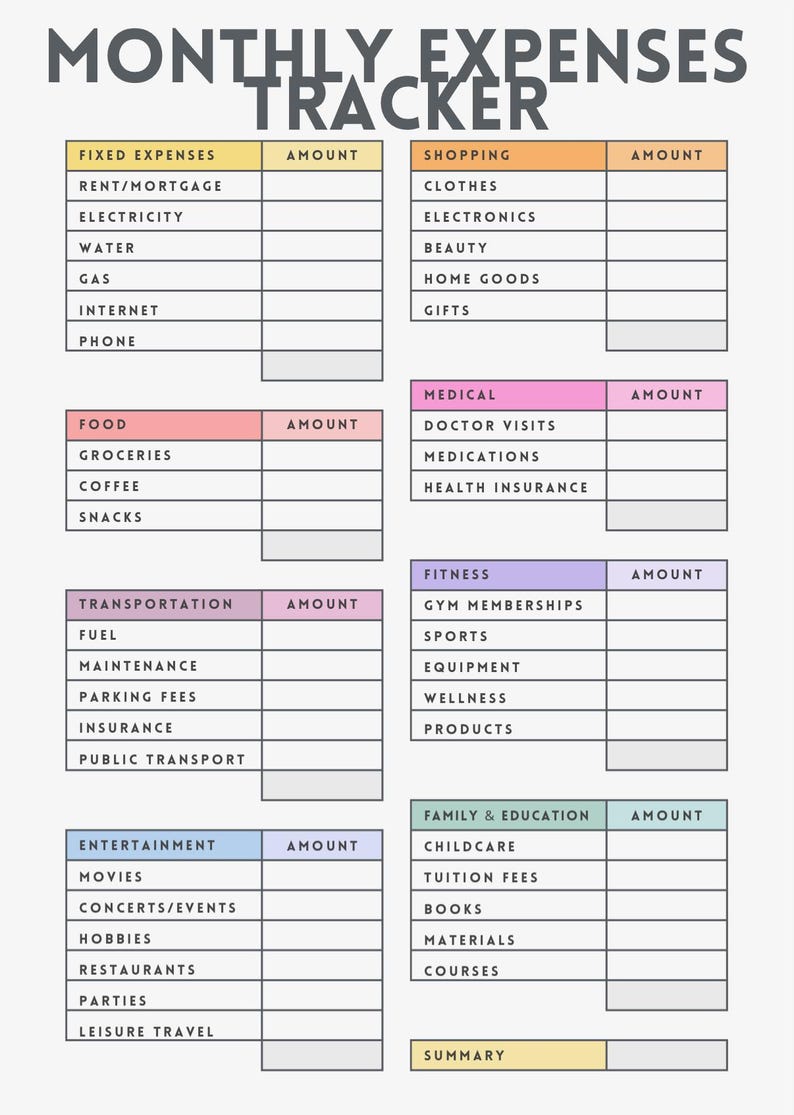 Monthly Expenses Tracker - Etsy