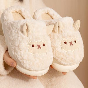 Sheep Slippers  Fluffy Cozy Animal Shoes, Warm Indoor Gift for Couples & Family, Christmas Edition, Soft Plush Home Comfort