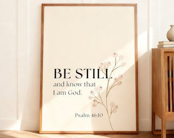 Be Still and Know Printable Psalm 46:10 Wall Art, Christian Bible Verse Wall Decor Print, Neutral Floral Scripture Faith Printable