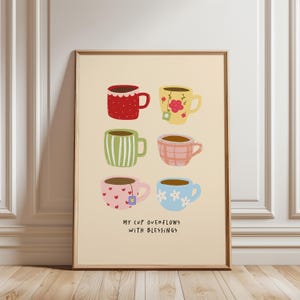 My Cup Overflows With Blessings Wall Art, Psalm 23:5 Bible Verse Printable, Christian Kitchen Decor