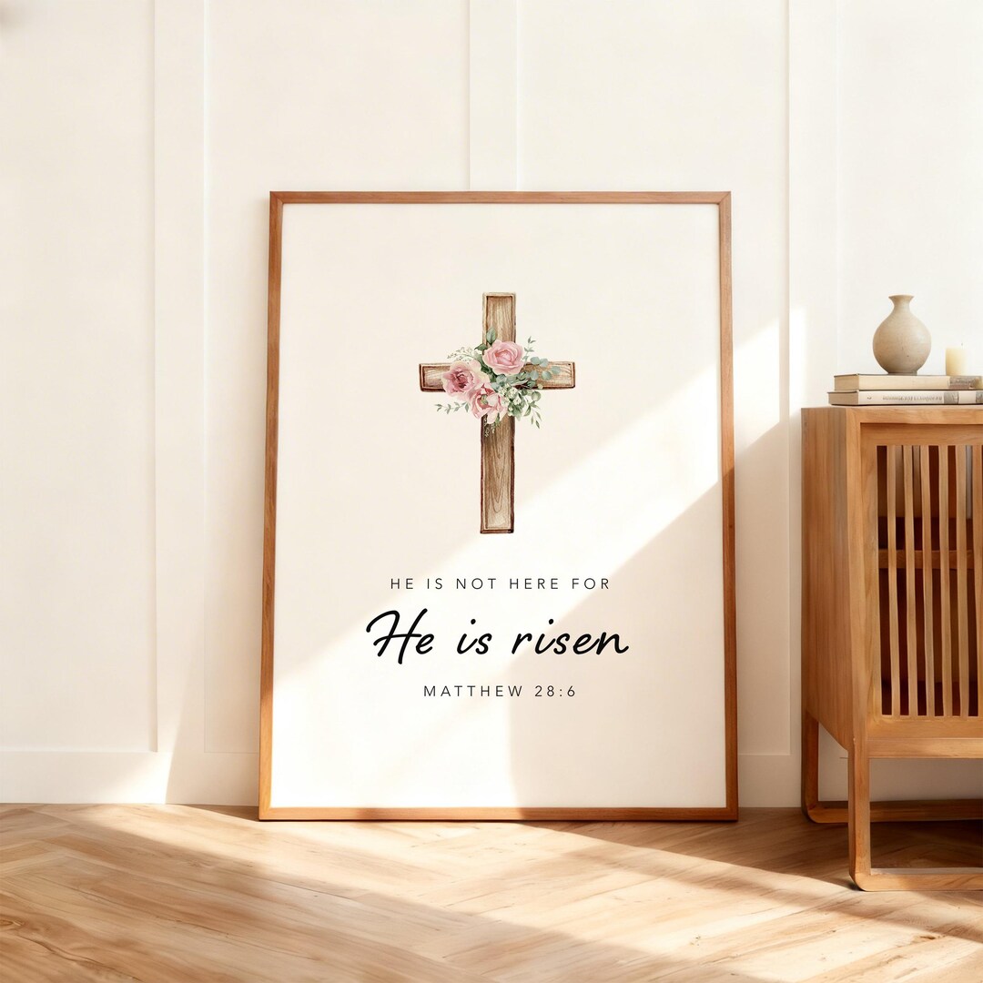 He is Risen Wall Art, Christian Easter Decor, Matthew 28:6 Bible Verse ...