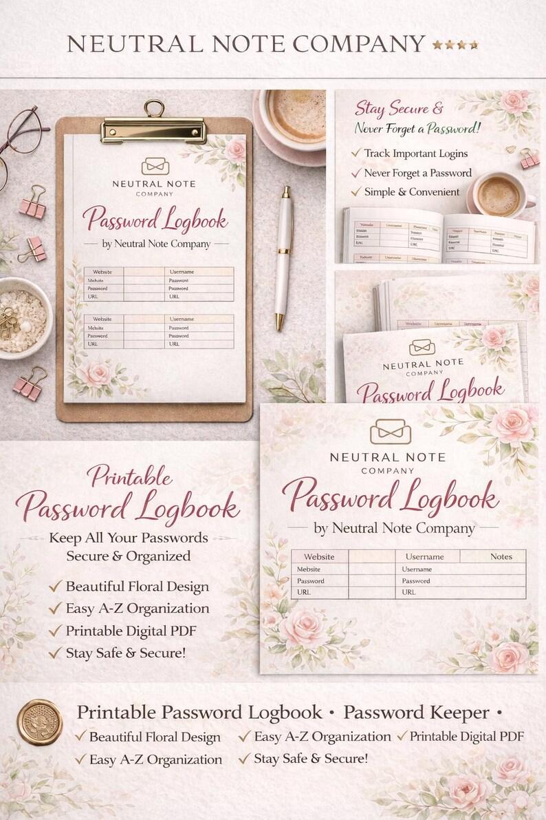 Floral Password Logbook | Printable Login Tracker (PDF Download) - Etsy