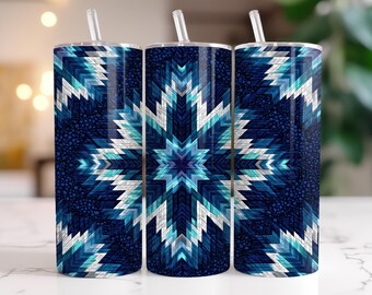 Star Quilt Tumbler Wrap, 20 oz Skinny Tumbler Sublimation Design (PNG Digital Download)