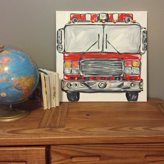 24 X Fire Engine Front View Original Art Add Personalization With Name Or Number Red Truck By Melanie Keskine Ready To Ship
